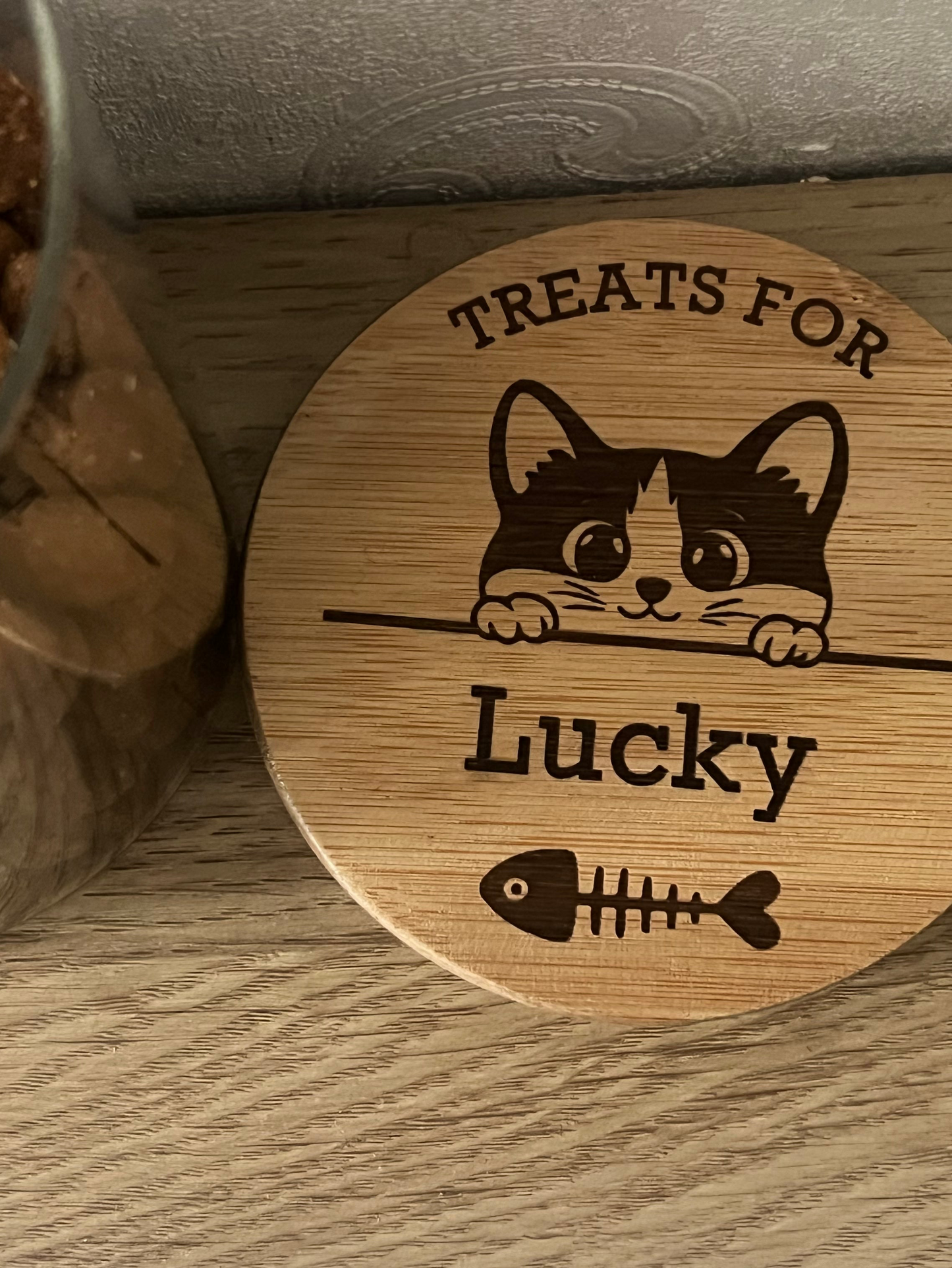 Personalised Cat Treats Jar | Engraved Bamboo Lid | 700ml New Kitten Gift