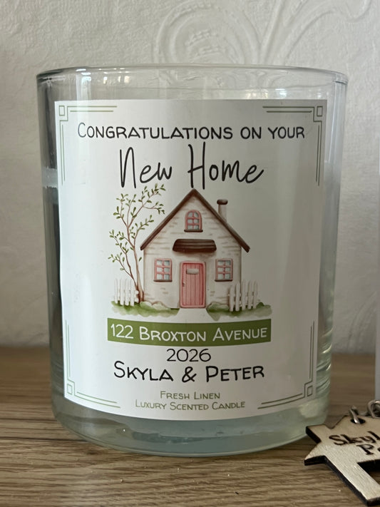 Personalised New Home Card & Candle | Moving House Card with Optional Engraved Keyring