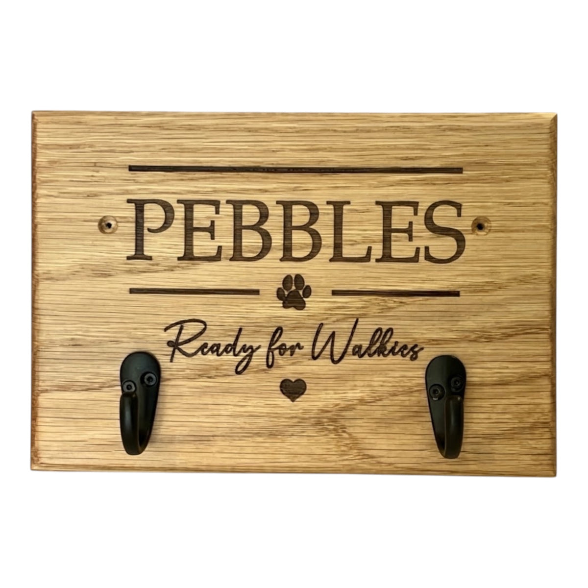 Personalised Dog Lead & Harness Holder | Solid Oak Wall Hook | Custom Engraved Pet Organiser