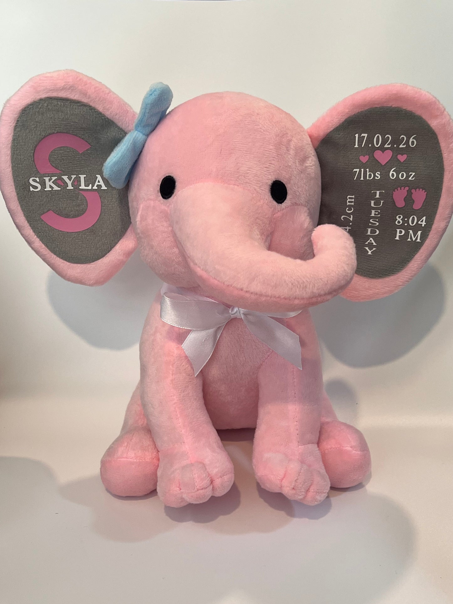 Personalised Plush Pink Elephant | Baby Stats Keepsake | New Baby & Shower Gift