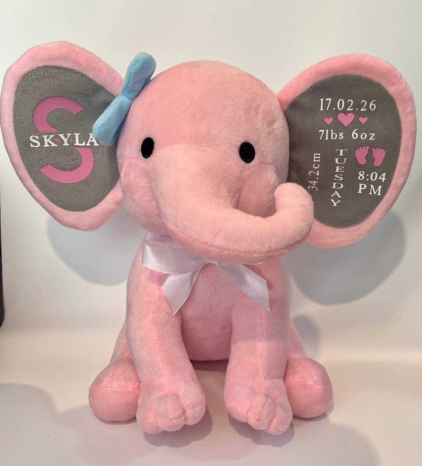 Personalised Plush Pink Elephant | Baby Stats Keepsake | New Baby & Shower Gift