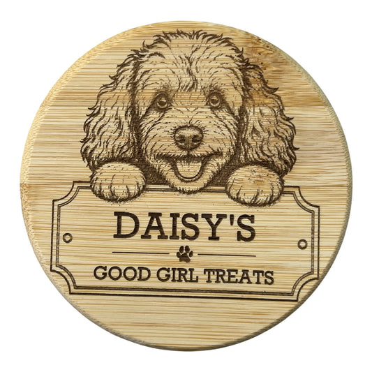 Personalised Cockapoo Treats Jar | Engraved Bamboo Lid | Gift for Cockapoo Owners