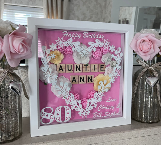 Personalised Birthday floral box frame. Handmade with own words.  Birthday keepsake, Mum, Aunt, Sister, friend Birthday gift.