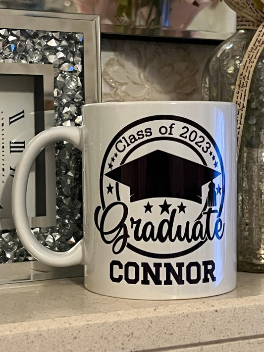 Personalised graduate class of 2023 mug 11oz. With name university and degree. Perfect keepsake. Graduation gift.