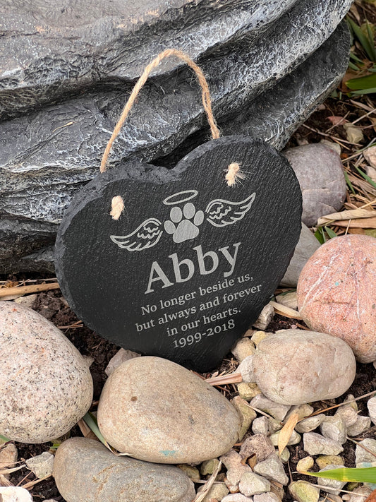 Pet engraved slate memorial heart. Dog ,Cat gave marker heart. Any words engraved. 15cm