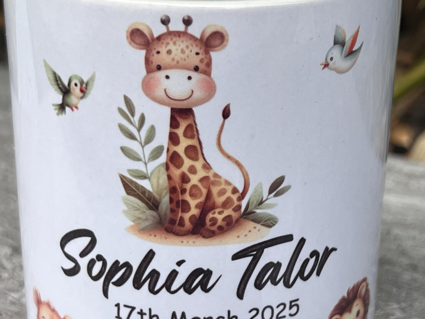 Personalised new baby gift | Baby animals | children’s money box |baby’s 1st Birthday gift | Christening gift | Naming day gift | Any words.