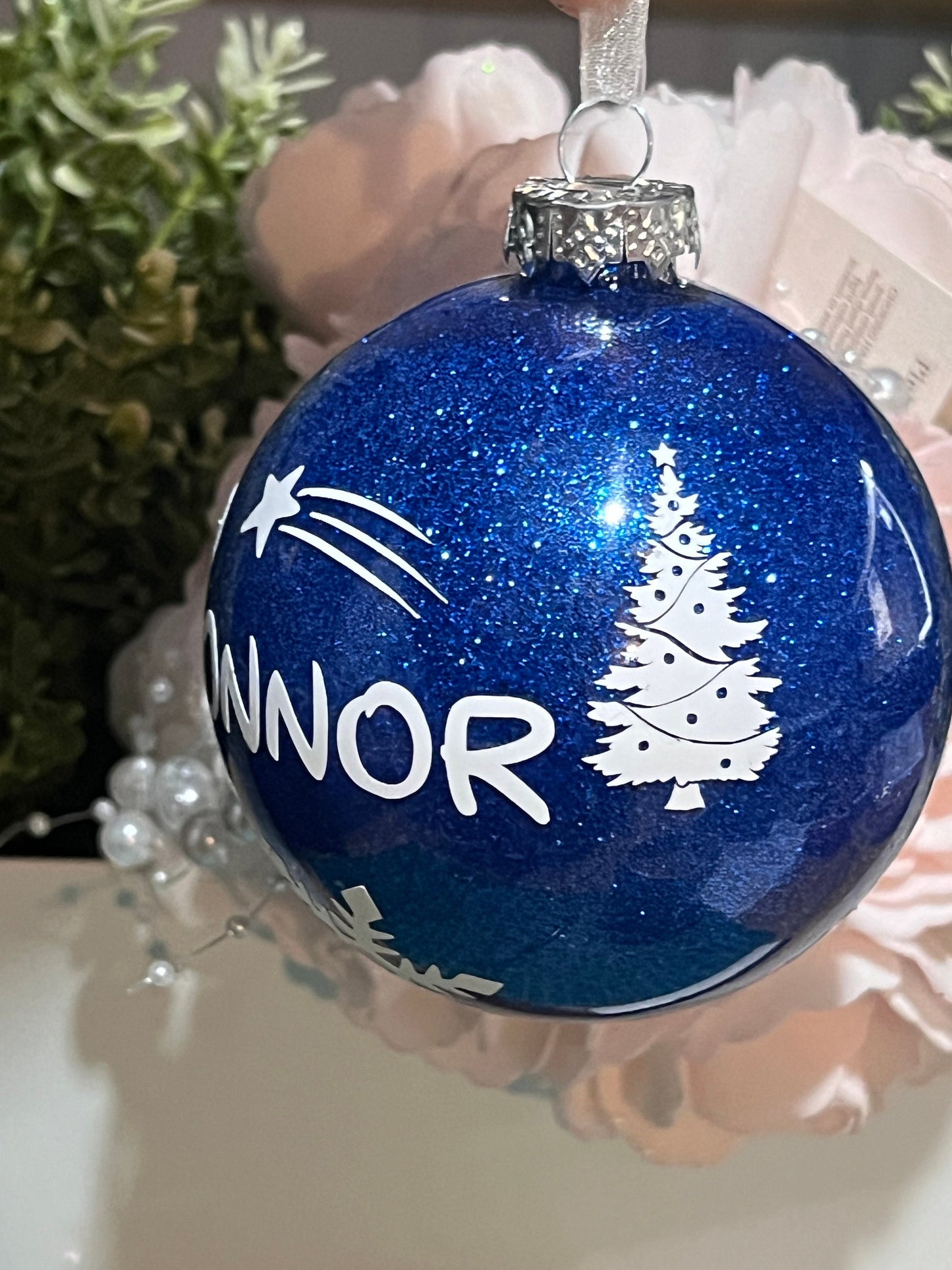 Personalised glitter bauble, Keepsake, name  bauble, Santa bauble, Christmas bauble.