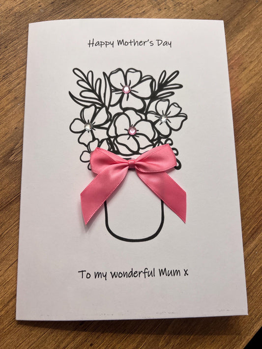 Happy Birthday card. Personalised card. Mum’s ,Nan-Mummy-Mimi-grandmother card. a5 Flowers and bow with inset. Custom  wording card  Quality