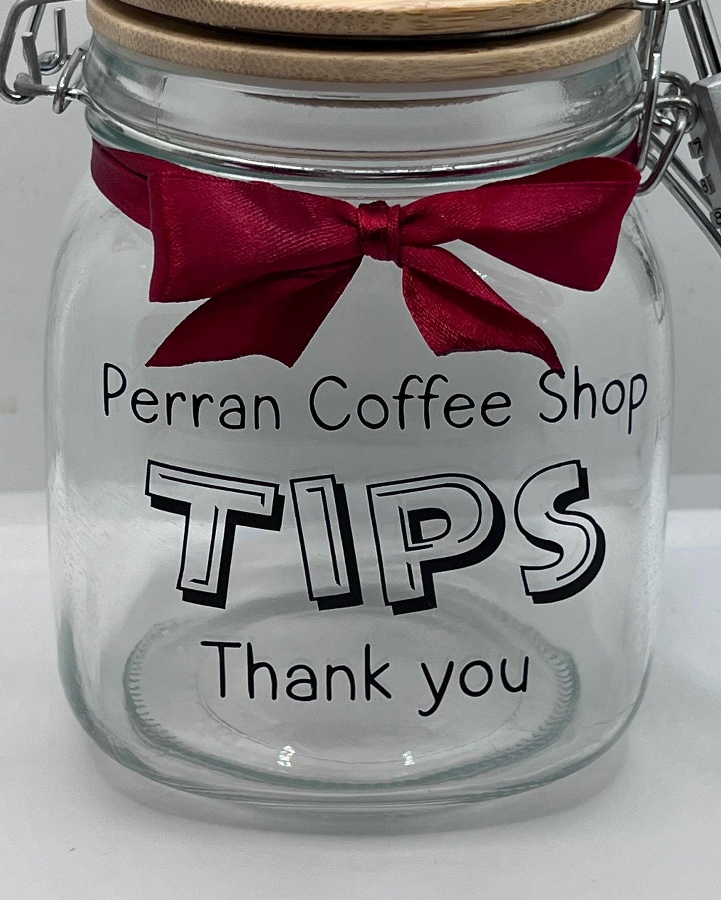 Personalised Tips glass jar with NEW Engraved Wooden Lid. Money Box  Savings jar . Business tips jar , hairdressers, cafes, etc. Money jar,