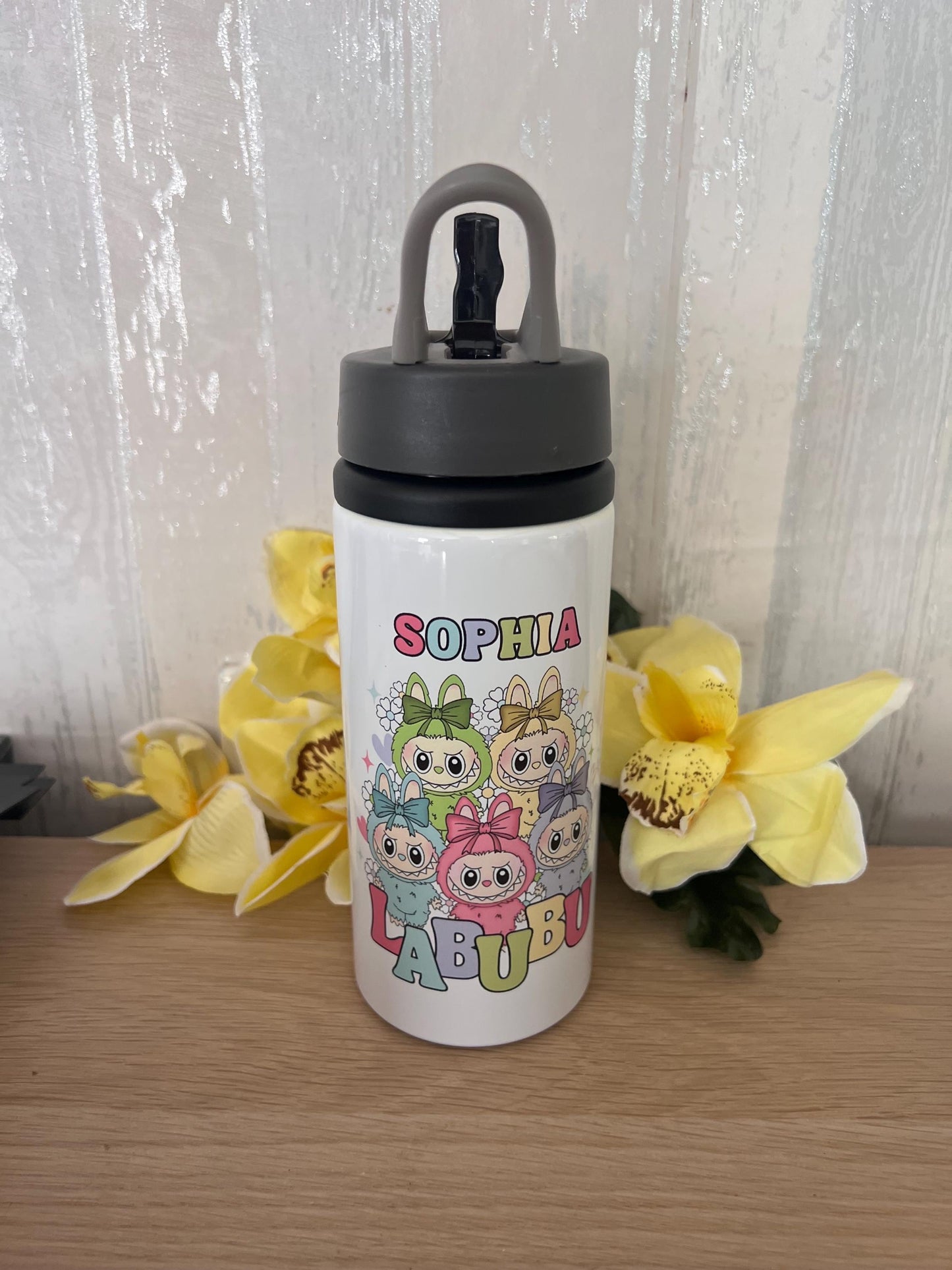 Labubu inspired water bottle | Labubu | with name | aluminium water bottle | child’s water bottle