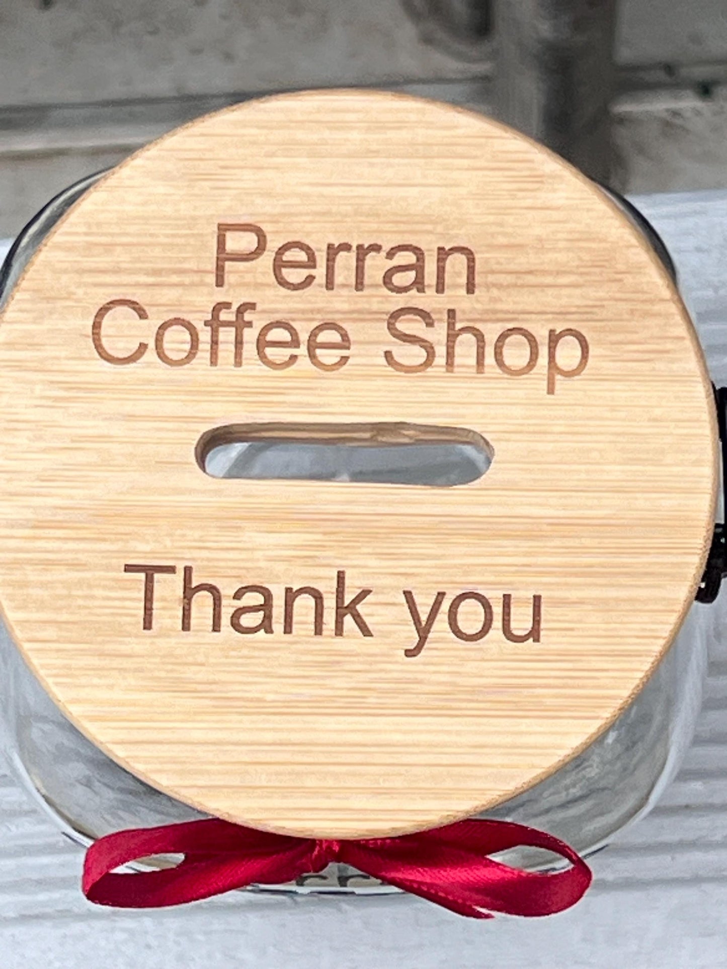 Personalised Tips glass jar with NEW Engraved Wooden Lid. Money Box  Savings jar . Business tips jar , hairdressers, cafes, etc. Money jar,