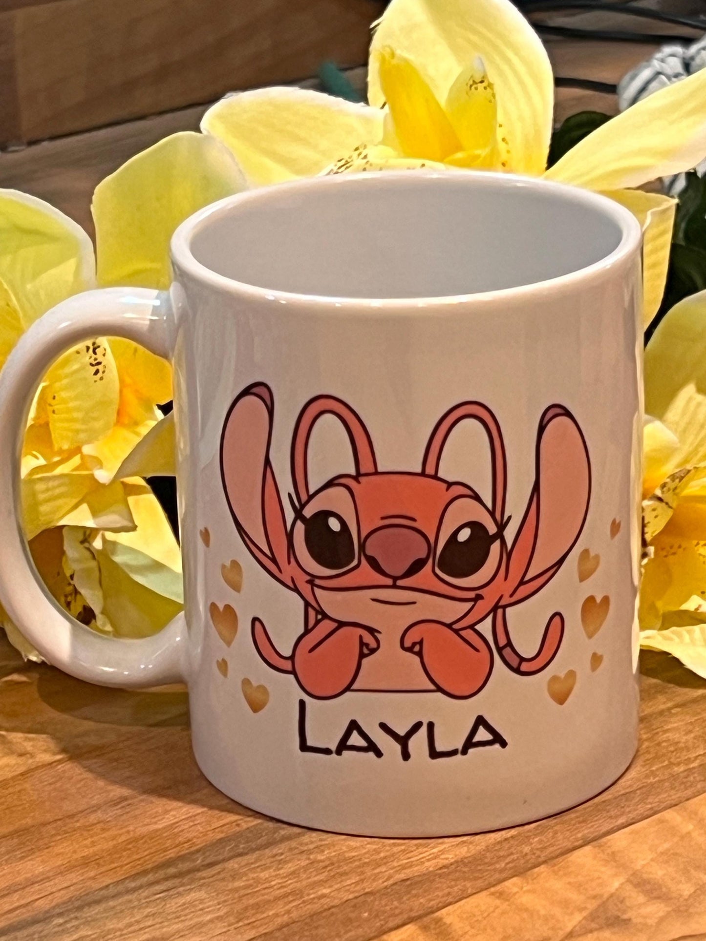 Personalised Stitch  cup, mug. 11oz, with any name.  Birthday or Easter gift. Choice of front pattern or both. Stitch mug.