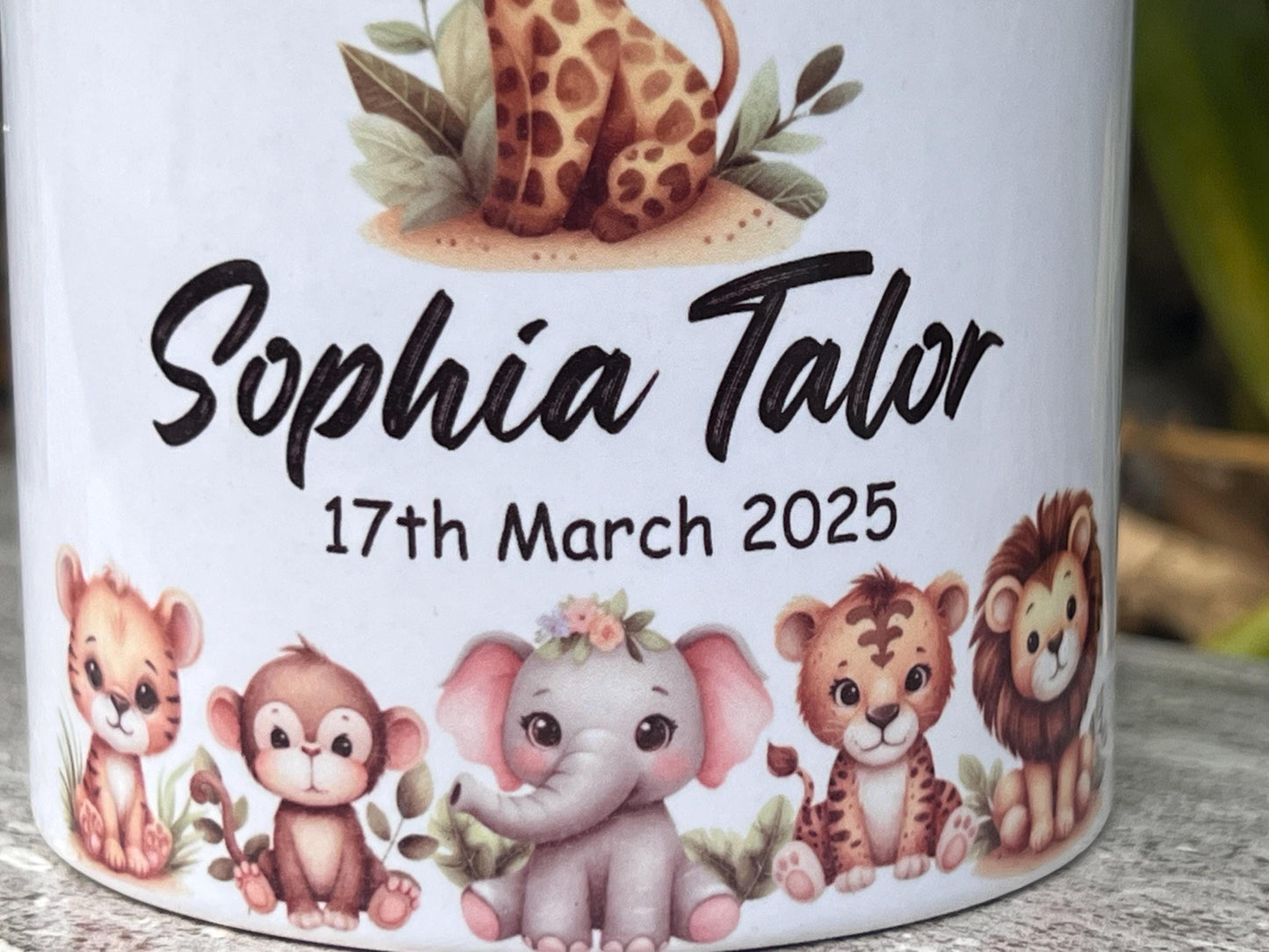 Personalised new baby gift | Baby animals | children’s money box |baby’s 1st Birthday gift | Christening gift | Naming day gift | Any words.