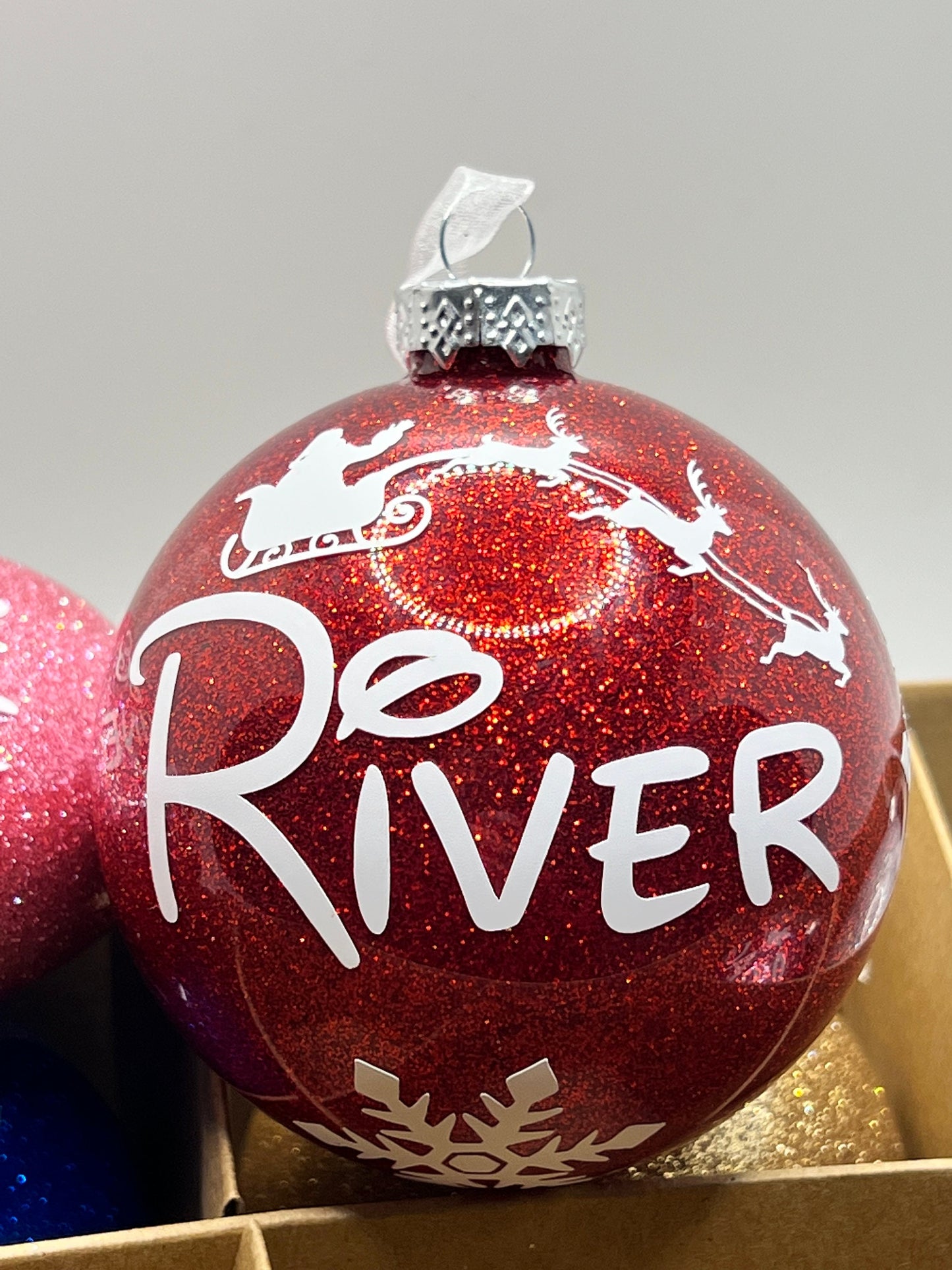 Personalised glitter bauble, Keepsake, name  bauble, Santa bauble, Christmas bauble.