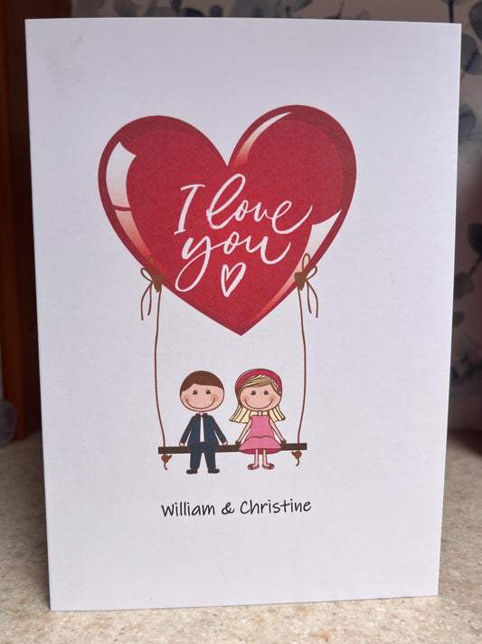 Custom I love you card A5 21cm x14.8cm. Personalised. Cute romantic. Anniversey etc Partner, boyfriend , girlfriend, wife, husband