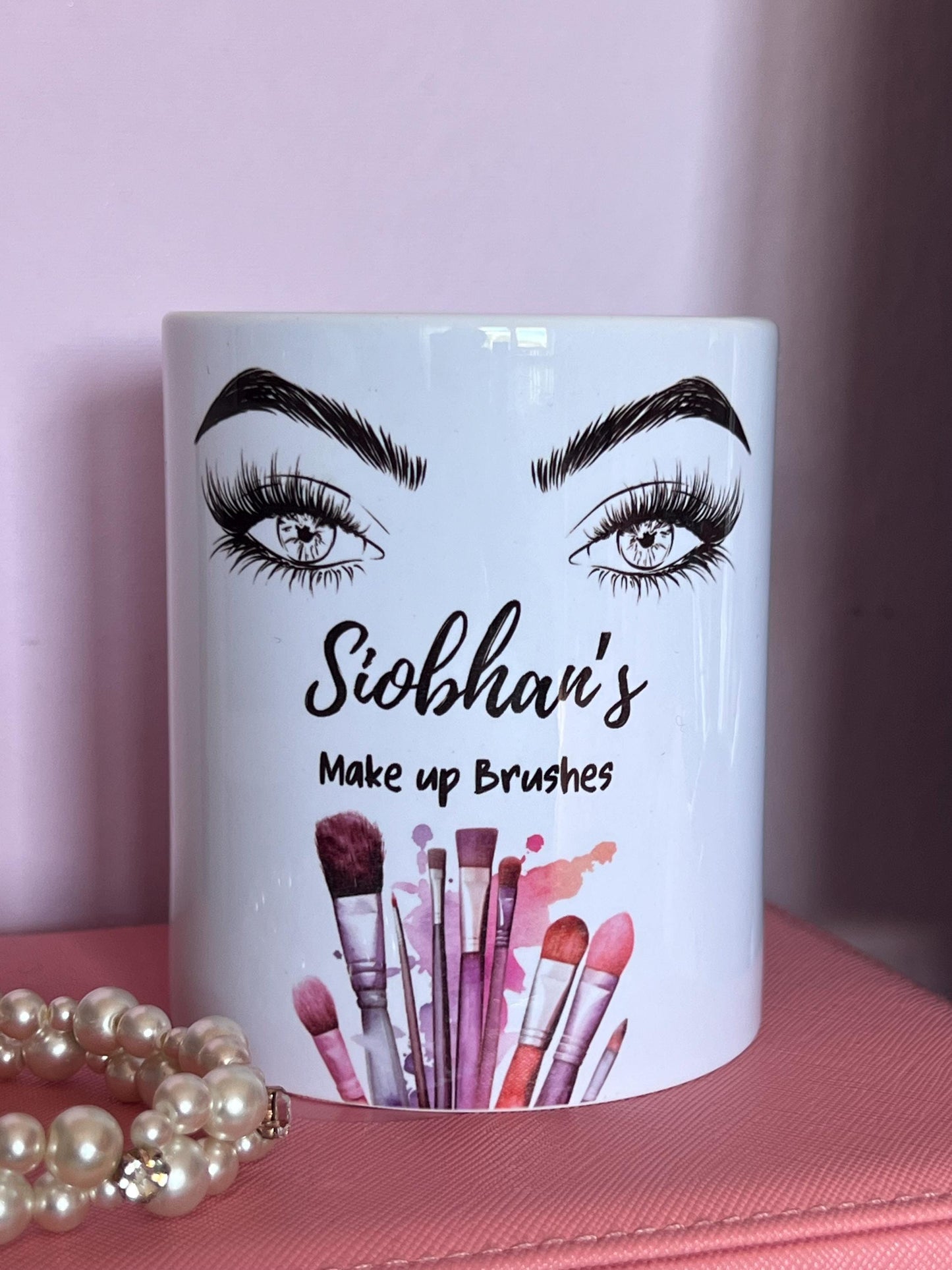 Personalised makeup brush holder, Makeup pot, Makeup brush organiser. great accessories to dressing table. Birthday gift. Eyelashes.