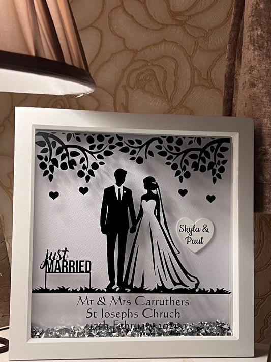 Mr and Mrs.  handmade personalised wedding deep box frame with heart. Perfect wedding gift  Bride and Groom.