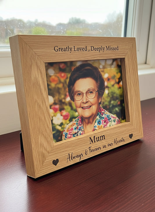 Personalised Memorial Photo Frame - Engraved Oak Effect 6x4