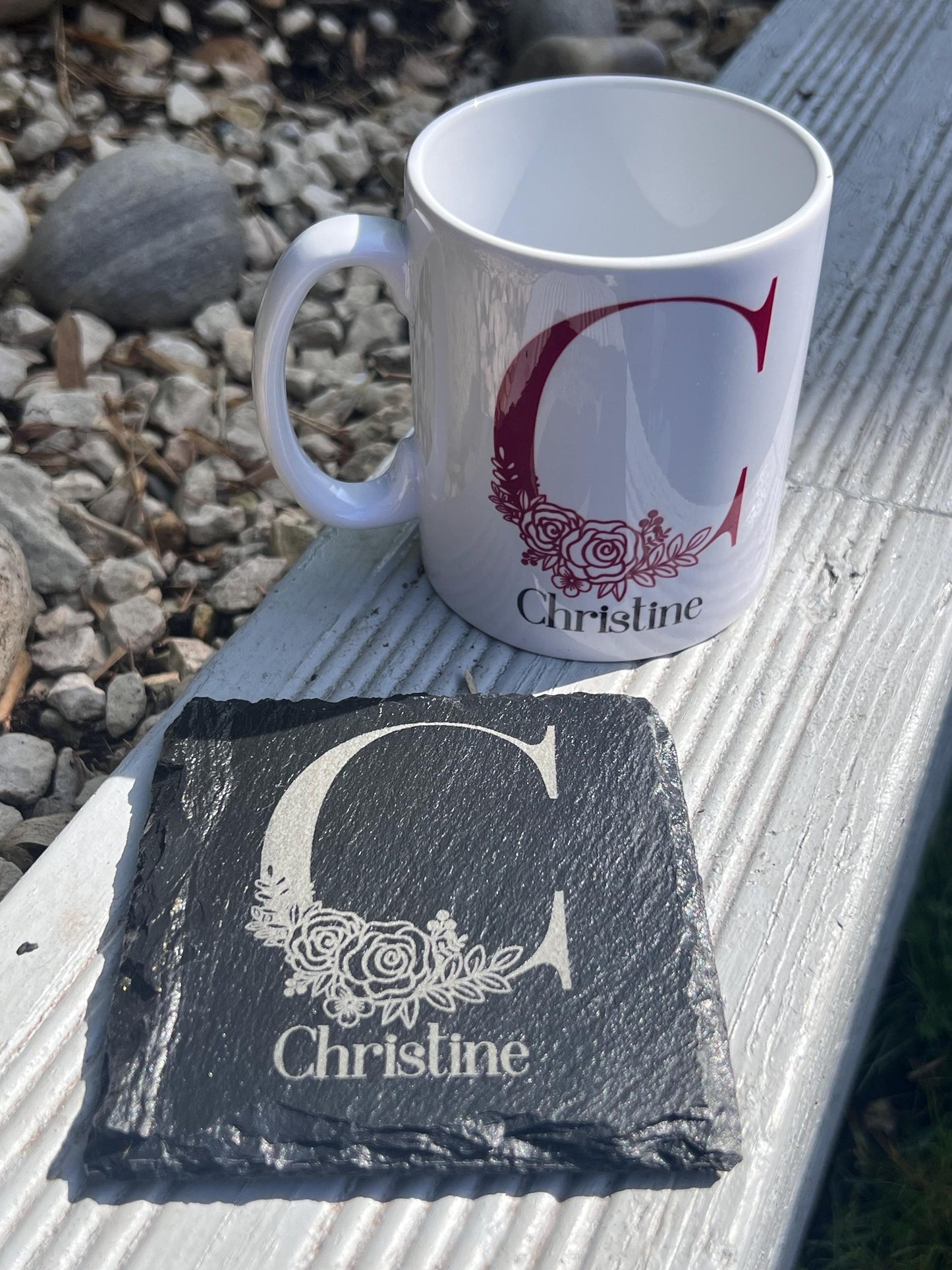 initial mug. Name mug. personalised mug 11oz with initial and name  and your drink order on the back customised. ideal for office work mug.