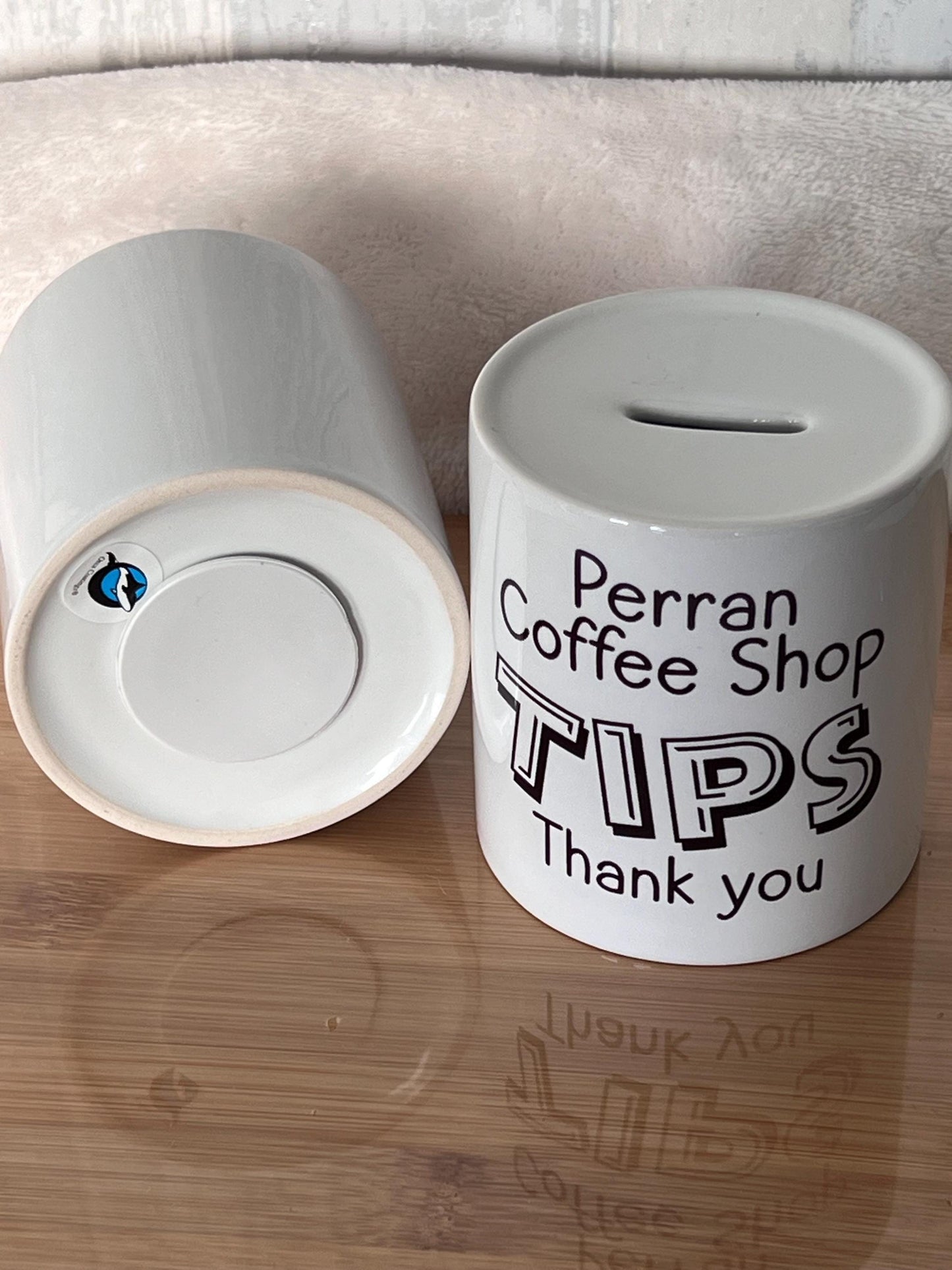 Personalised Tips ceramic jar Money Box . Savings jar . Business tips jar , hairdressers, cafes, etc. Money jar, coins and notes. .