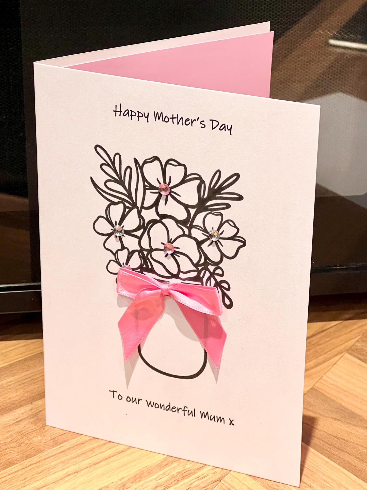 Happy Birthday card. Personalised card. Mum’s ,Nan-Mummy-Mimi-grandmother card. a5 Flowers and bow with inset. Custom  wording card  Quality