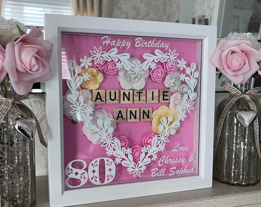 Personalised Birthday floral box frame. Handmade with own words. Birthday keepsake, Mum, Aunt, Sister, friend Birthday gift.