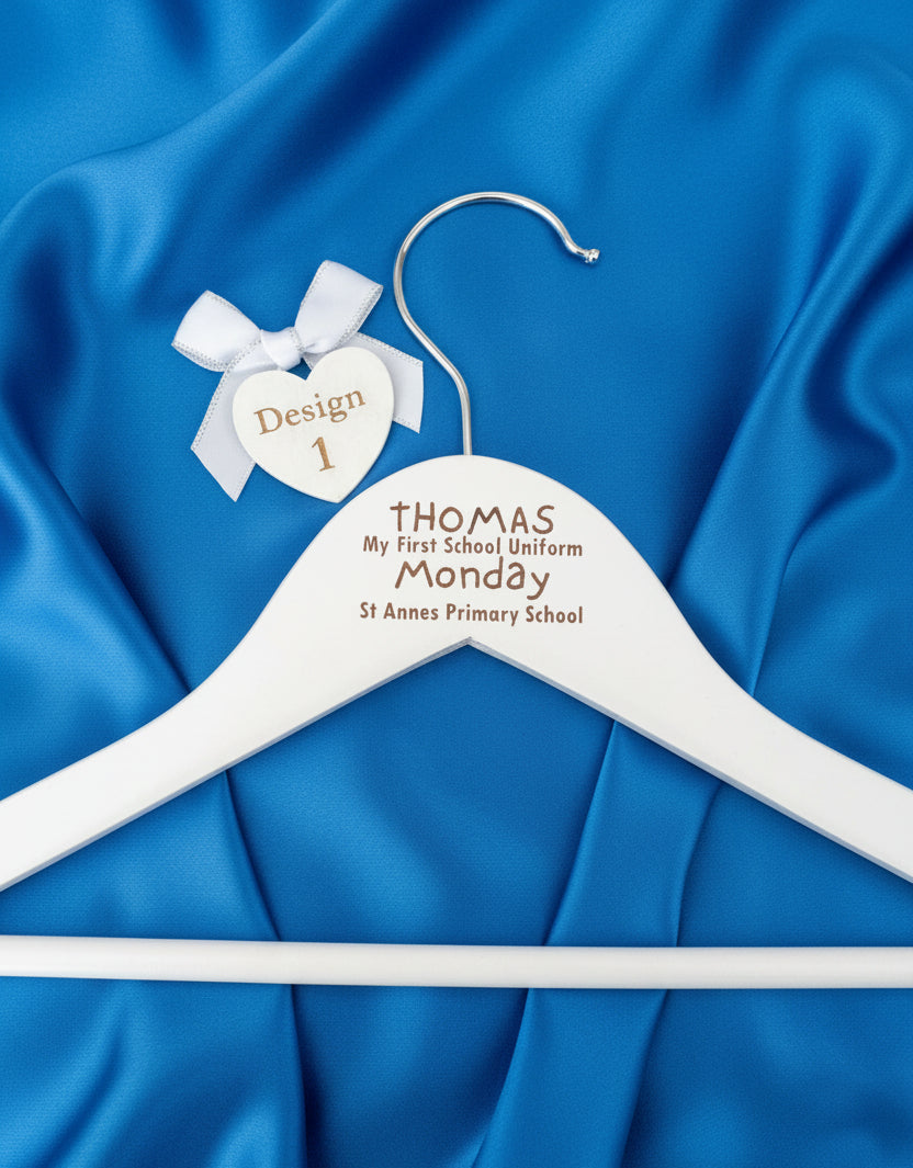 Personalised Children's Engraved Wooden School Hangers | Weekday Uniform Organiser